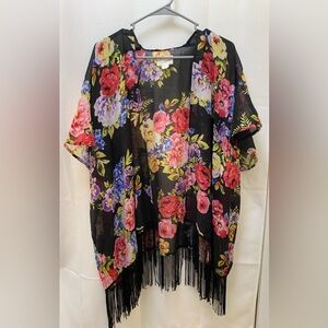 Kiara Vibrant Floral Kimono Blouse - Black and Multicolor